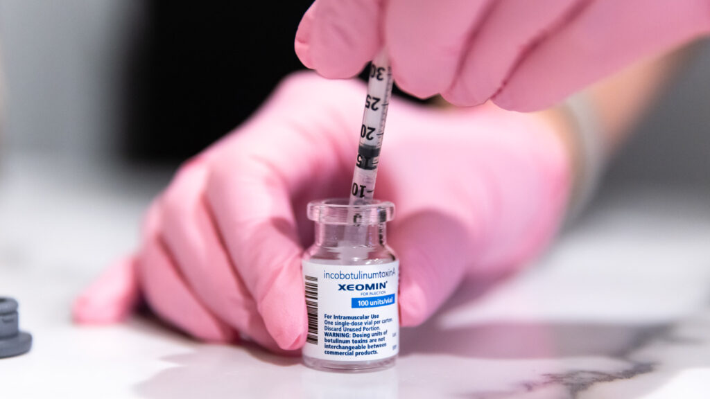 Xeomin injectable preparation at Catara Med Spa in Algonquin, IL. Smooths frown lines and dynamic wrinkles with botulinum-based treatment. how long does Xeomin take to work treatment results timeline