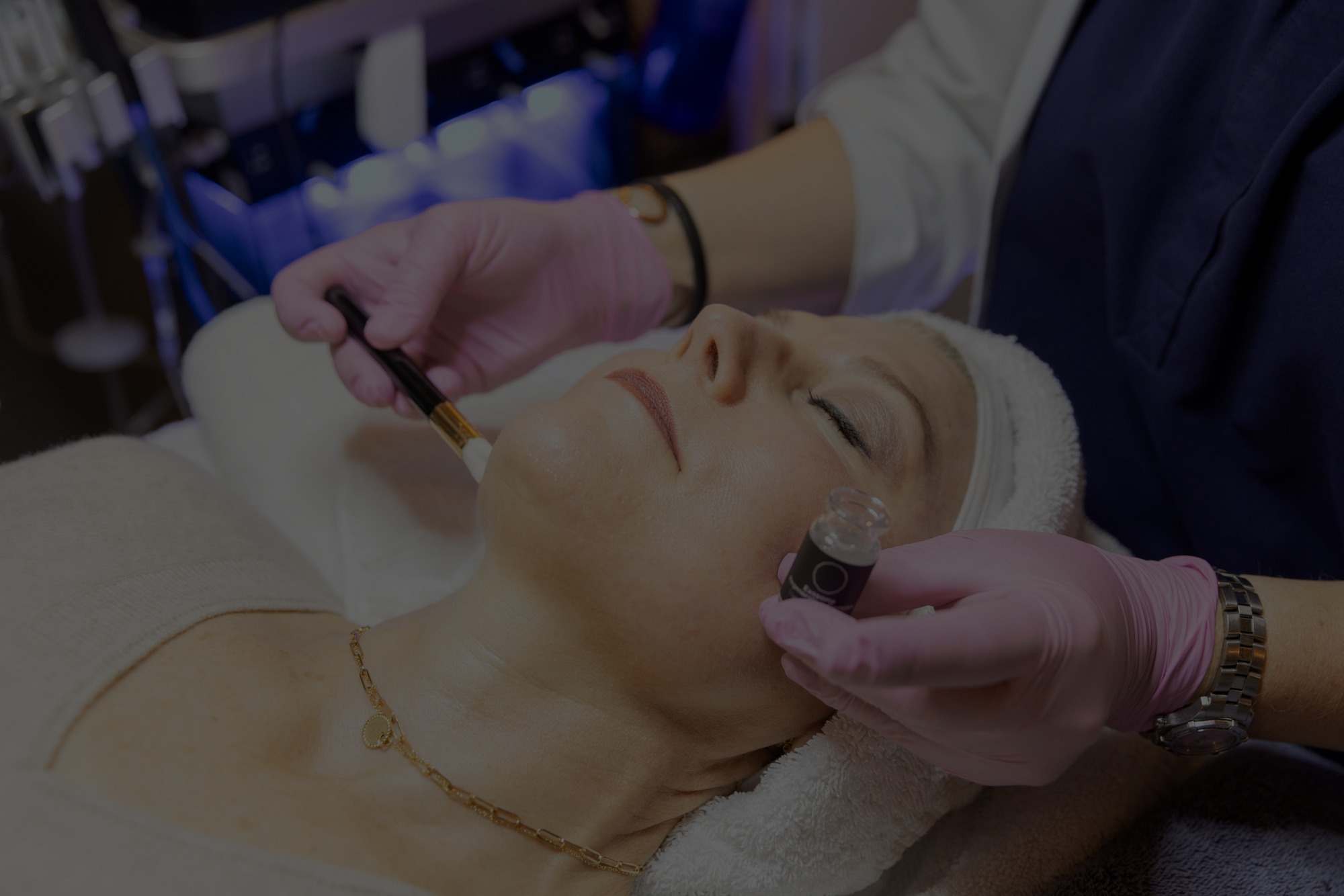 Client receiving a customized facial treatment at Catara Med Spa in Algonquin, IL during a relaxing skincare session.