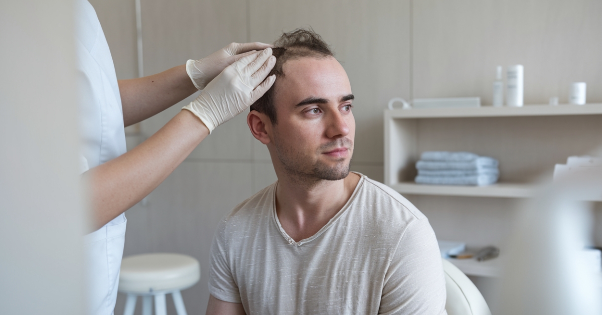 Client receiving a Keravive scalp treatment at Catara Med Spa to improve scalp health and hair growth.