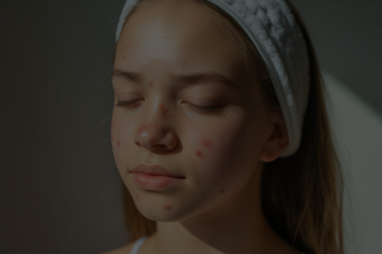 Teen with mild acne preparing for facial treatment at Catara Med Spa in Algonquin, IL. Gentle skincare designed for youthful, breakout-prone skin.