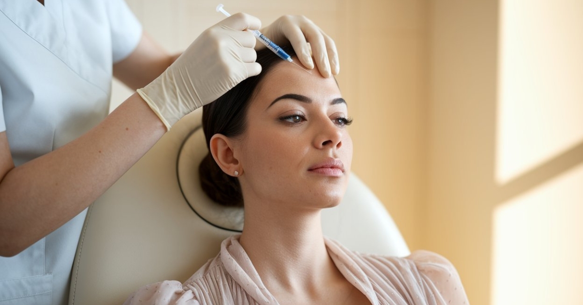 A client receives a Botox injection at Catara Med Spa to reduce wrinkles and fine lines; results typically last 3–4 months.